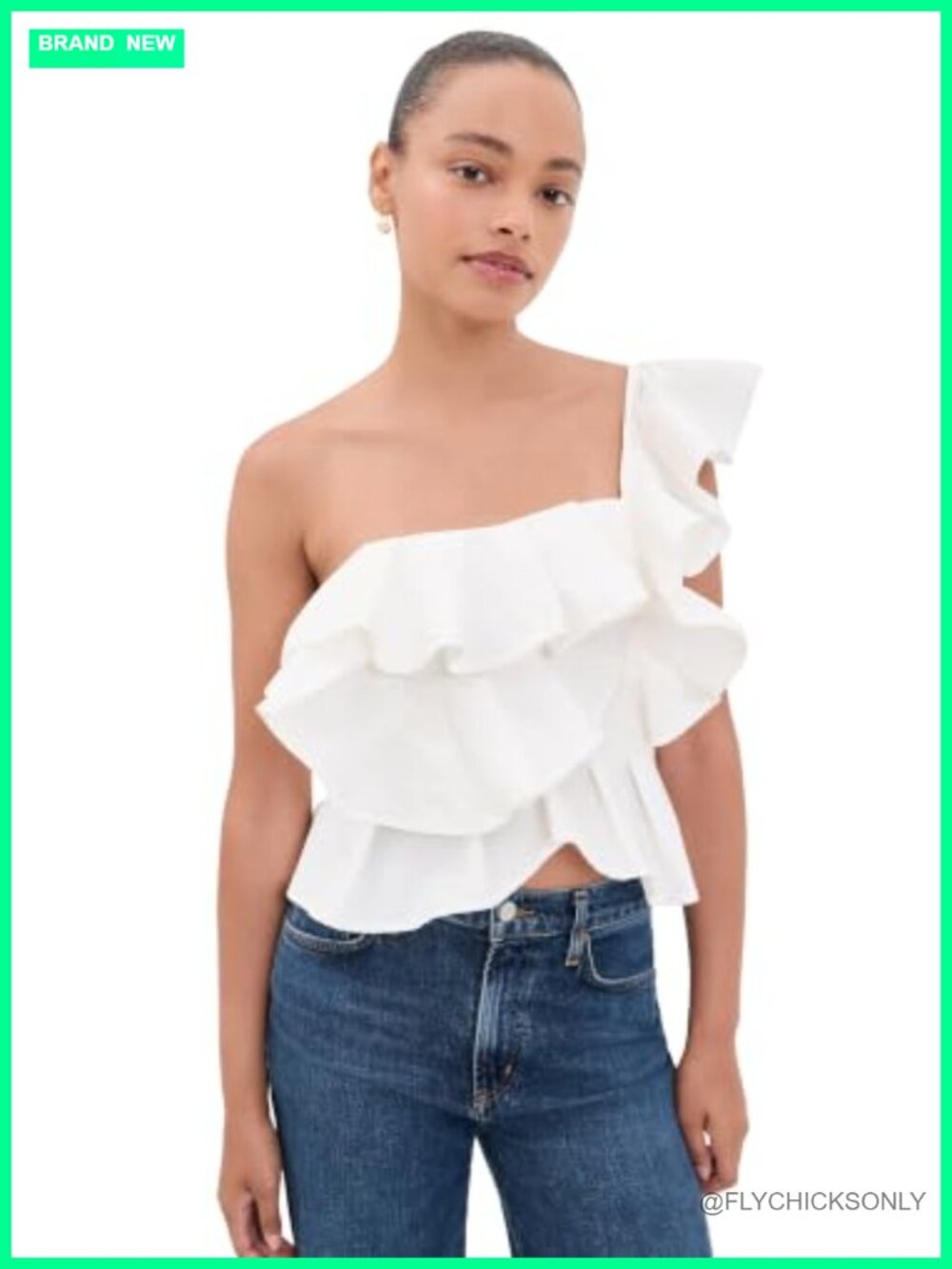 One Shoulder Ruffle Top Lightweight Poplin Relaxed Fit